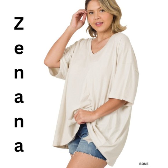 Zenana PLUS COTTON DROP SHOULDER OVERSIZED BOYFRIEND BOX TEE - Picture 1 of 1